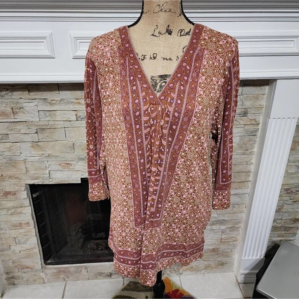 Lucky brand floral paisley‎ boho peasant blouse plus size 1X new!!